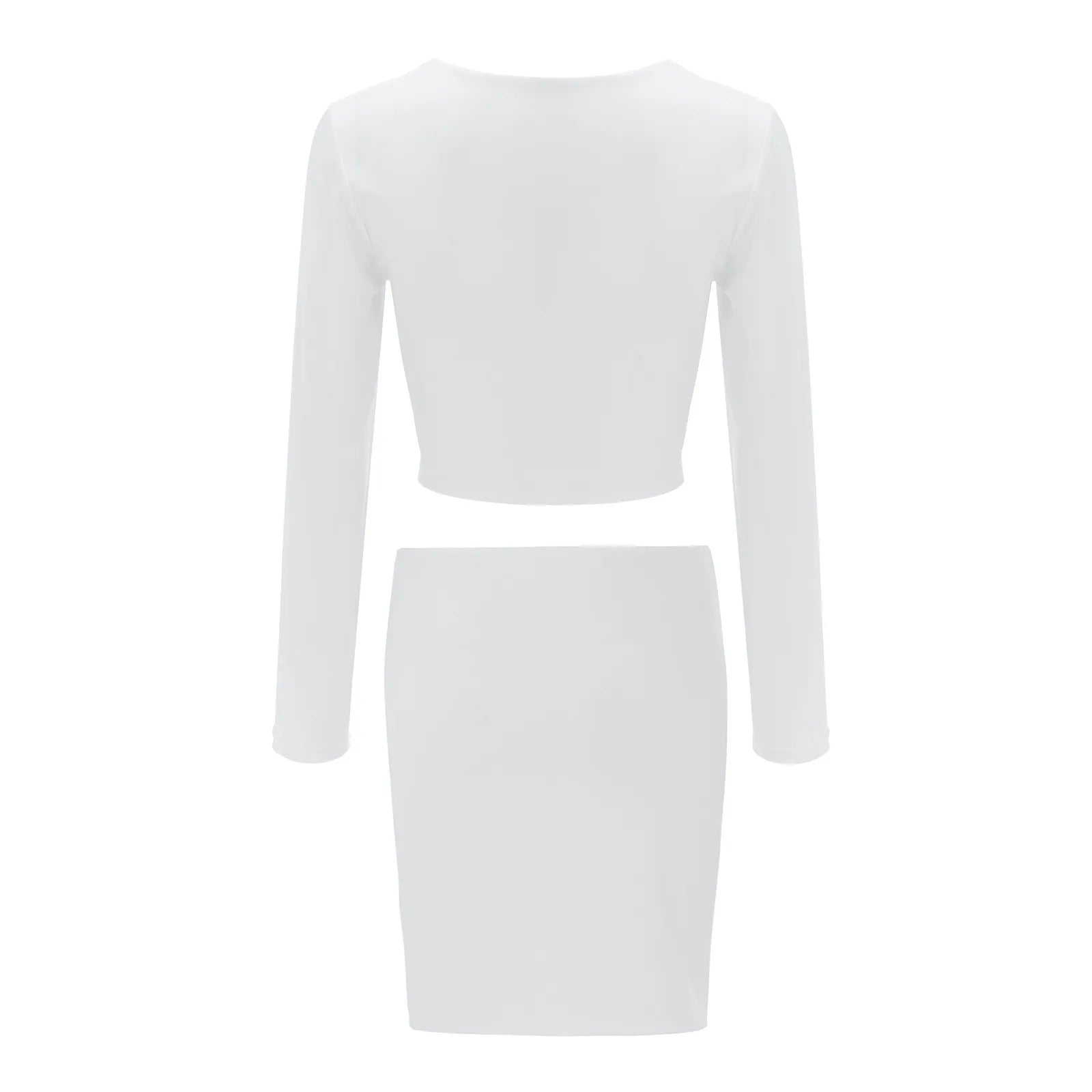 Sexy Elagant Solid Color Two Piece Set Women Long Sleeve Crop Top And Cutout Short Skirt Suits Spring Summer Party Club Outfits