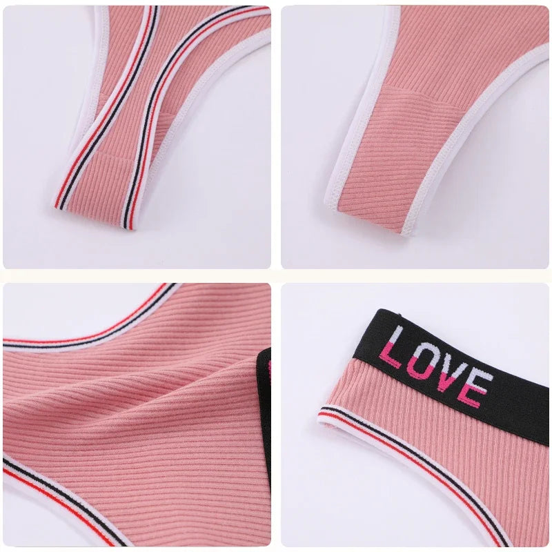 6Pcs/Set Women's Cotton Panties Sexy Stripe Letter Thongs Sets Low Waist Soft Comfortable Underwear Female Breathable G-strings