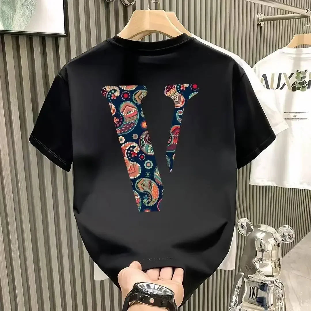 2025 New High Quality Heavyweight Cotton Short Sleeve T-Shirt Unisex Loose Breathable Summer Fashion Brand  Crew Neck Strip
