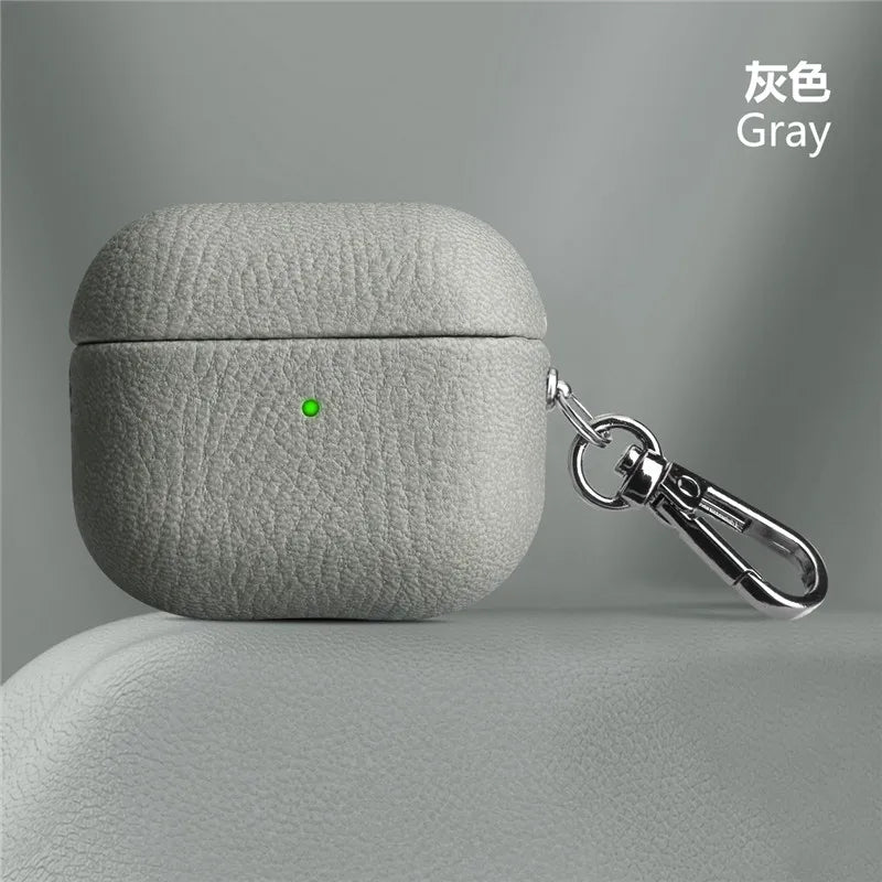 Genuine Leather For AirpPods Pro 2 Case AirPods 1 2 3 cover Bluetooth Earphone Accessories Lychee Pattern Cowhide With Buckle