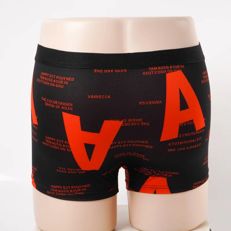 4PCS Men's Letter Printed Black Boxers Summer Sports Breathable Underwear Men's Comfortable And Casual Boxers Men Underwear