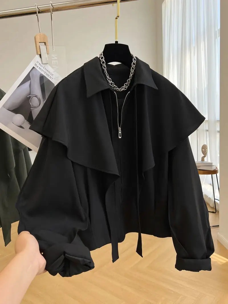 Korean Fashion Cloak Casual Capes Jacket Women's Dongdaemun 2025 Short Coats Woman Heavy Jackets Trend Winter Cardigan Tops New