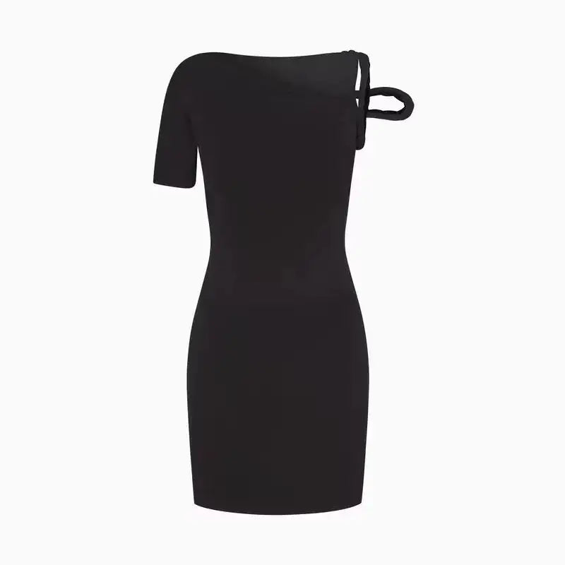 Kylie style~KHY asymmetrical off shoulder twisted strap dress sexy elastic slim fit hip hugging short skirt