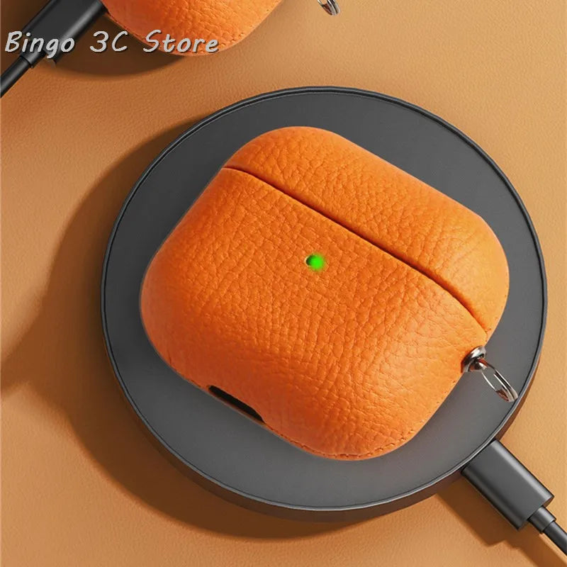 Genuine Leather For AirpPods Pro 2 Case AirPods 1 2 3 cover Bluetooth Earphone Accessories Lychee Pattern Cowhide With Buckle