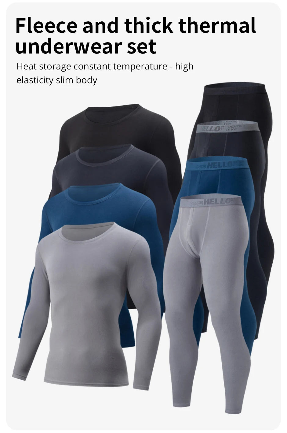 1/2/4-Piece Men's Fall/Winter Thermal Underwear Fashion Joker Long-sleeved Trousers Home Suit Youth Sports Elastic Waist Pants
