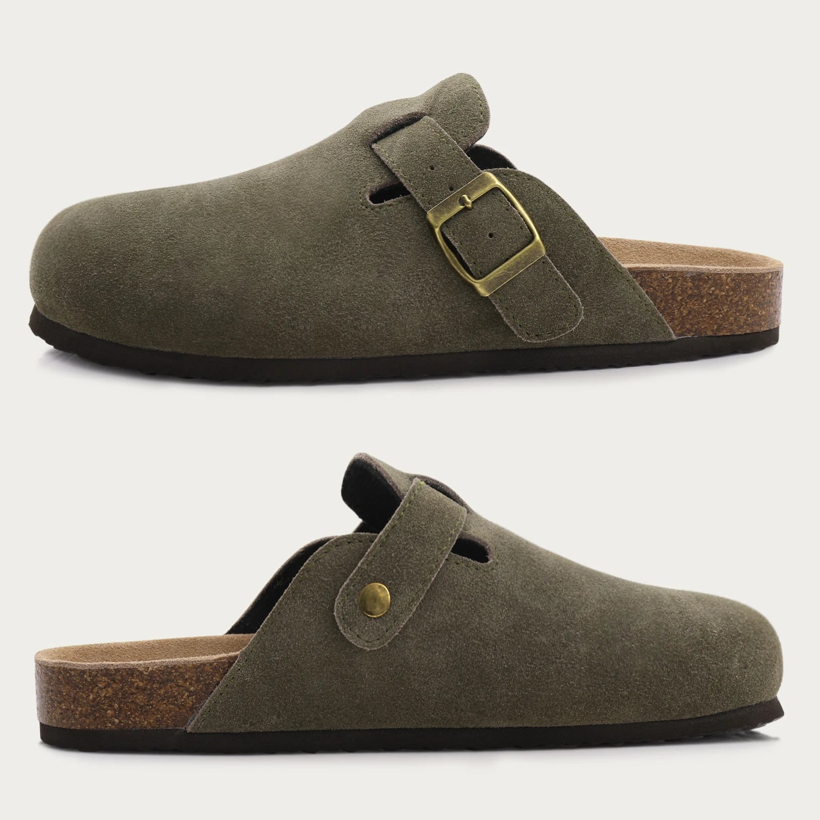 Fashion Women's Suede Mules Slippers Men Clogs Cork Insole Sandals With Arch Support Outdoor Beach Slides Home Shoes