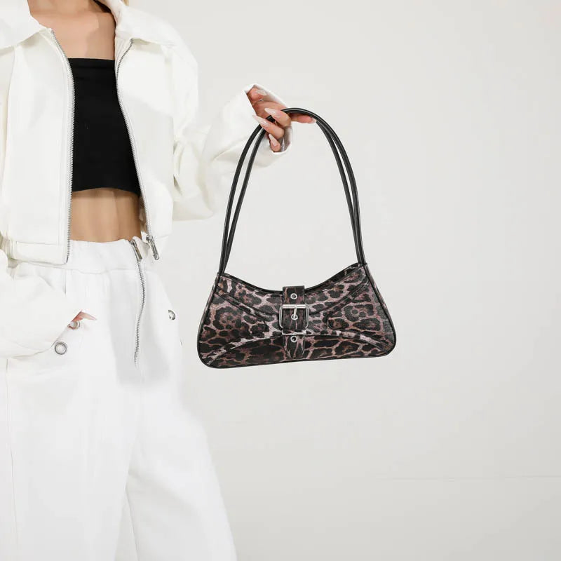 Underarm Bag PU Leather Shoulder Bag for Women Leopard Print Handbag Clutch Purse Work Shopping Bag