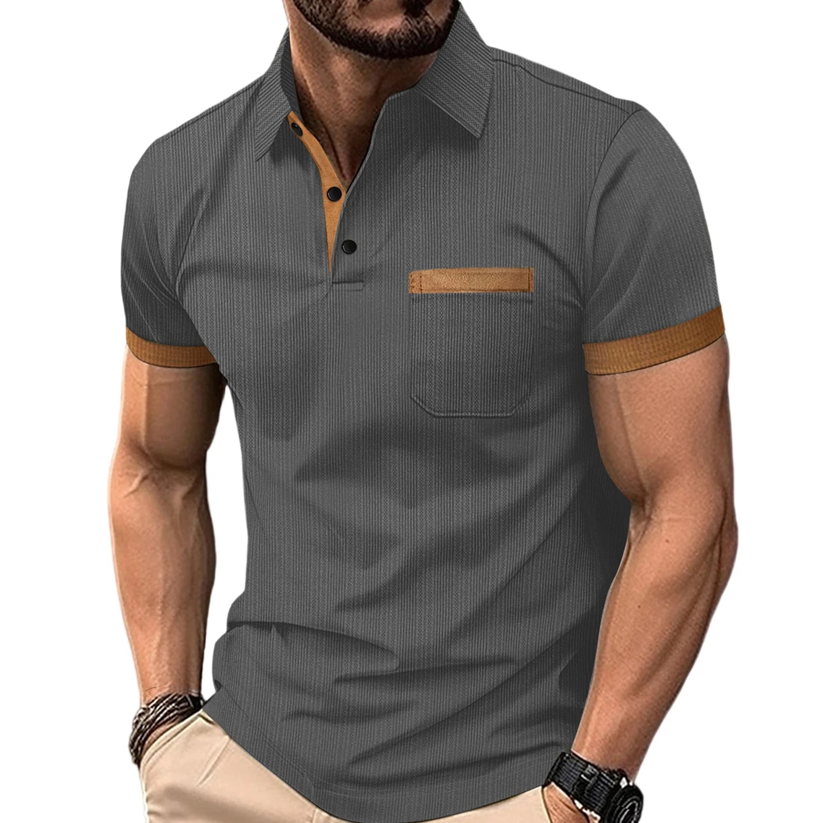 Men s Summer Lapel T-Shirt with Stylish Contrast Colors and Short Sleeves - Perfect for Beach Vacations and Streetwear Fashion