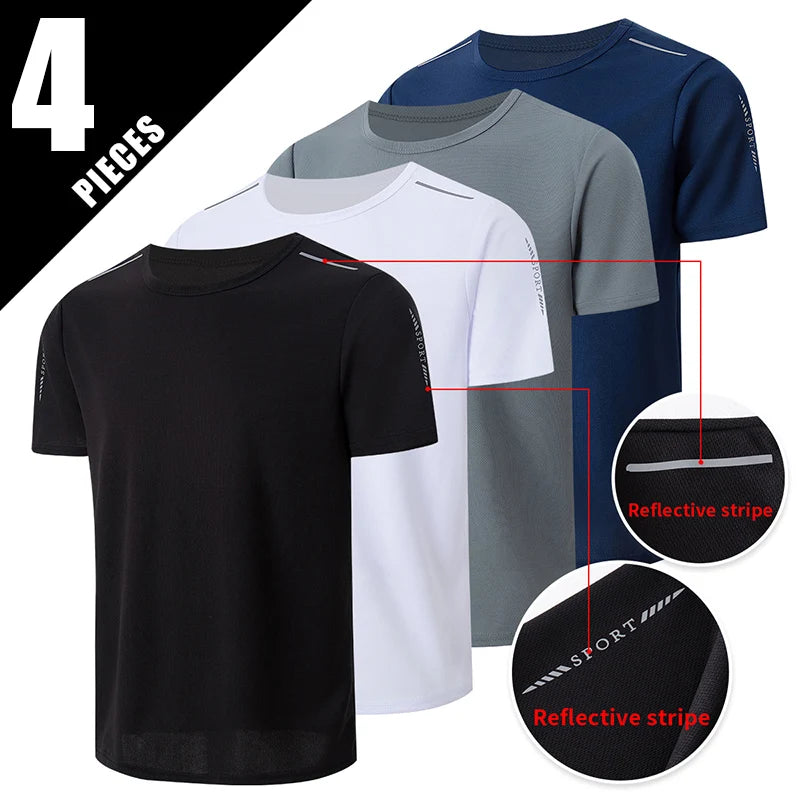 1/2/4 Pcs Men's Leisure Quick-drying Multicolor Short-sleeved Loose and Comfortable Plus Size Teenagers' Sports and Fitness Jack