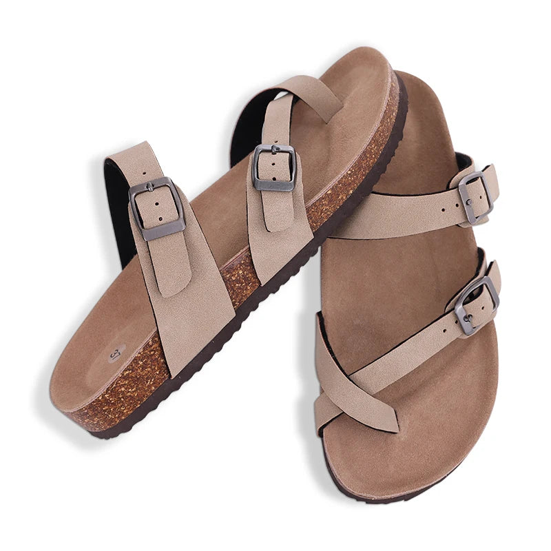 Fashion Women's Suede Mules Slippers Men Clogs Cork Insole Sandals With Arch Support Outdoor Beach Slides Home Shoes