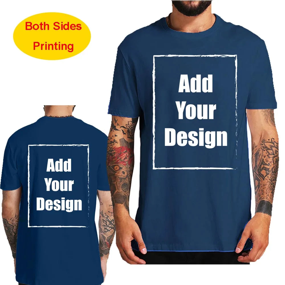 Custom T Shirt for Men Front Back Print Make Your Design Logo Text Gift Tshirt 100% Cotton Made in US