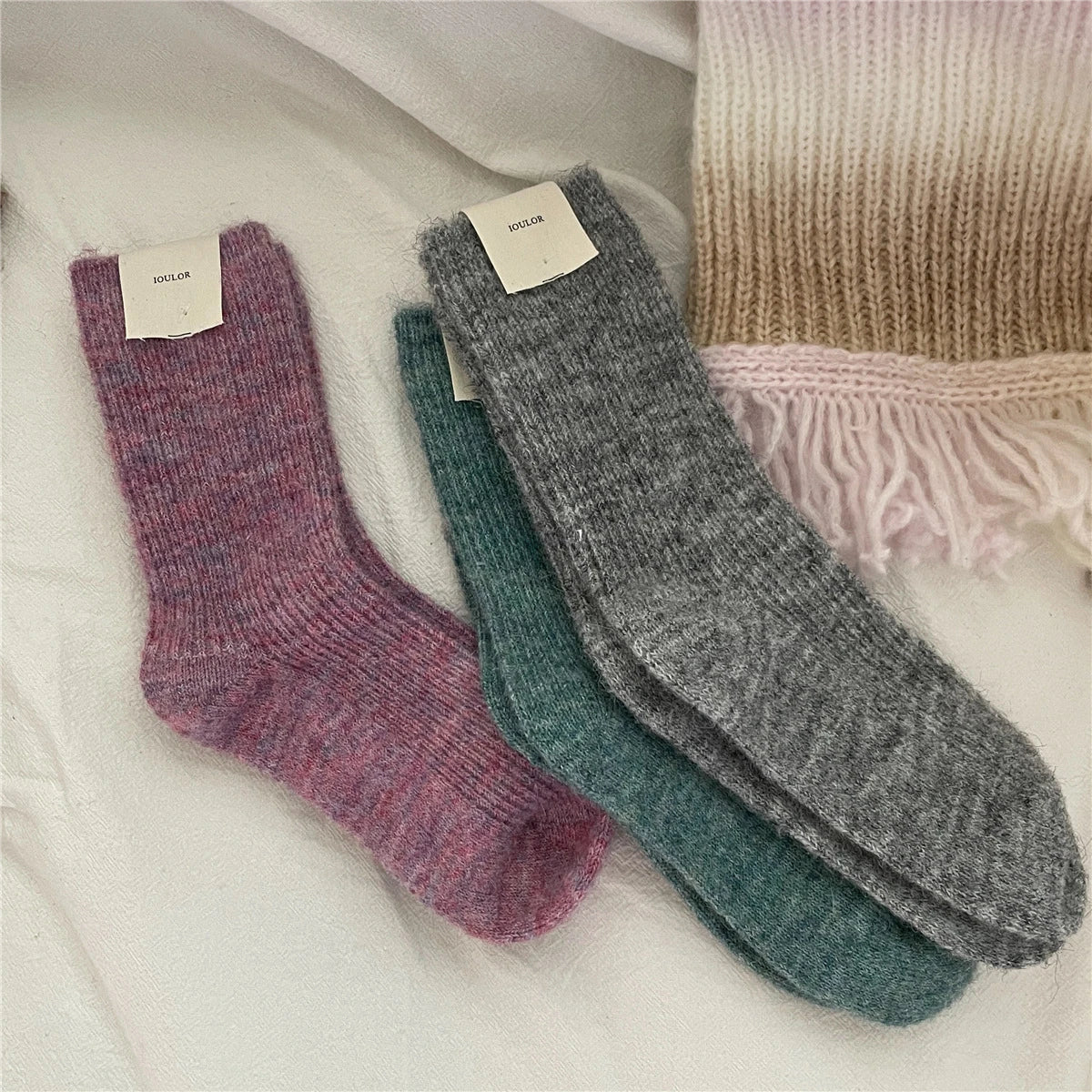 Autumn Winter Thermal Women Socks 9% Wool Cashmere Thicken Warm Long Socks Japanese Style Knitting Harajuku Homewear Crew Socks