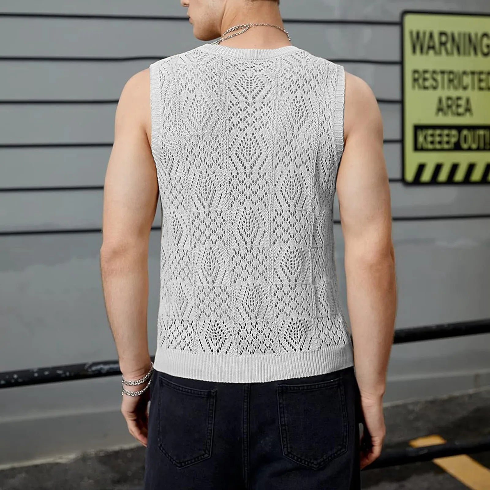 Beach Tops For Men Men'S Knitted Hollowed Out Vest Crew Neck Sleeveless Male Clothes With Designs Camiseta Sin Mangas Hombre
