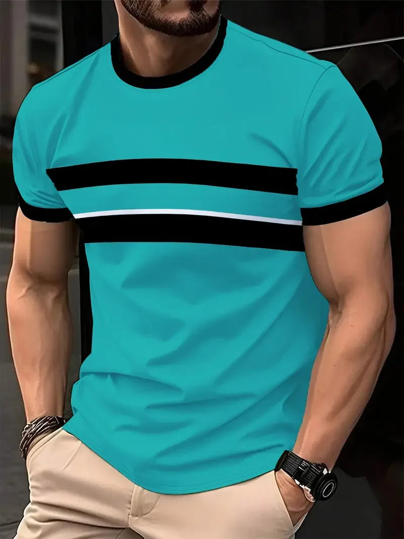 3D Print Lattice Stripes T Shirt For Men Color Block Pattern Short-Sleeved Tees Harajuku Streetwear Tops O-Neck T-Shirt Clothes