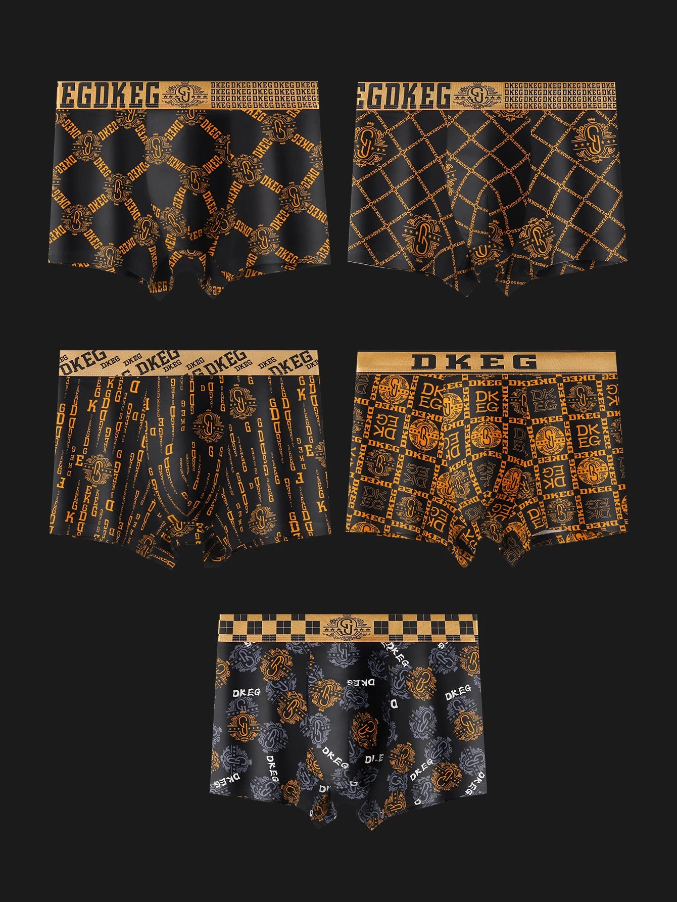 Men's luxurious black gold printed cotton boys' underwear antibacterial breathable boxer shorts 4-pack