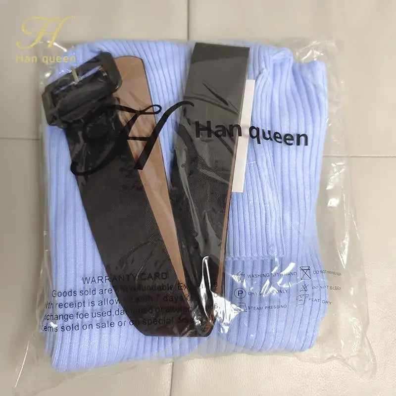 H Han Queen Knitted Turtleneck Sweater Bodycon Dress Bottoming Women Soft Elastic Autumn Winter Midi Party Dresses With Belt