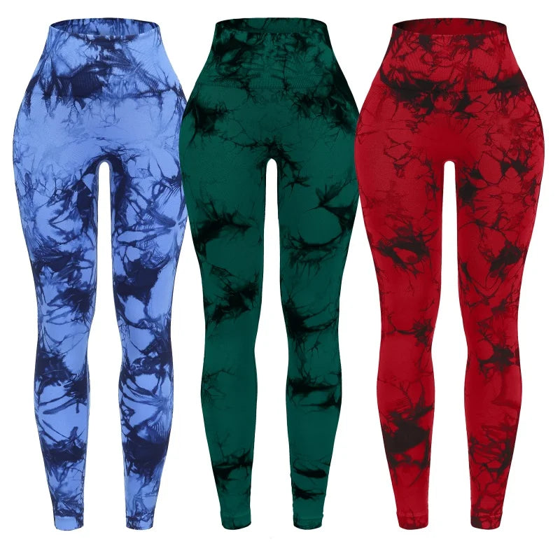 3 Piece Workout Leggings Sets for Women High Waisted Tie Dye Gym Scrunch Butt Lifting Seamless Yoga Leggings Athletic Pants