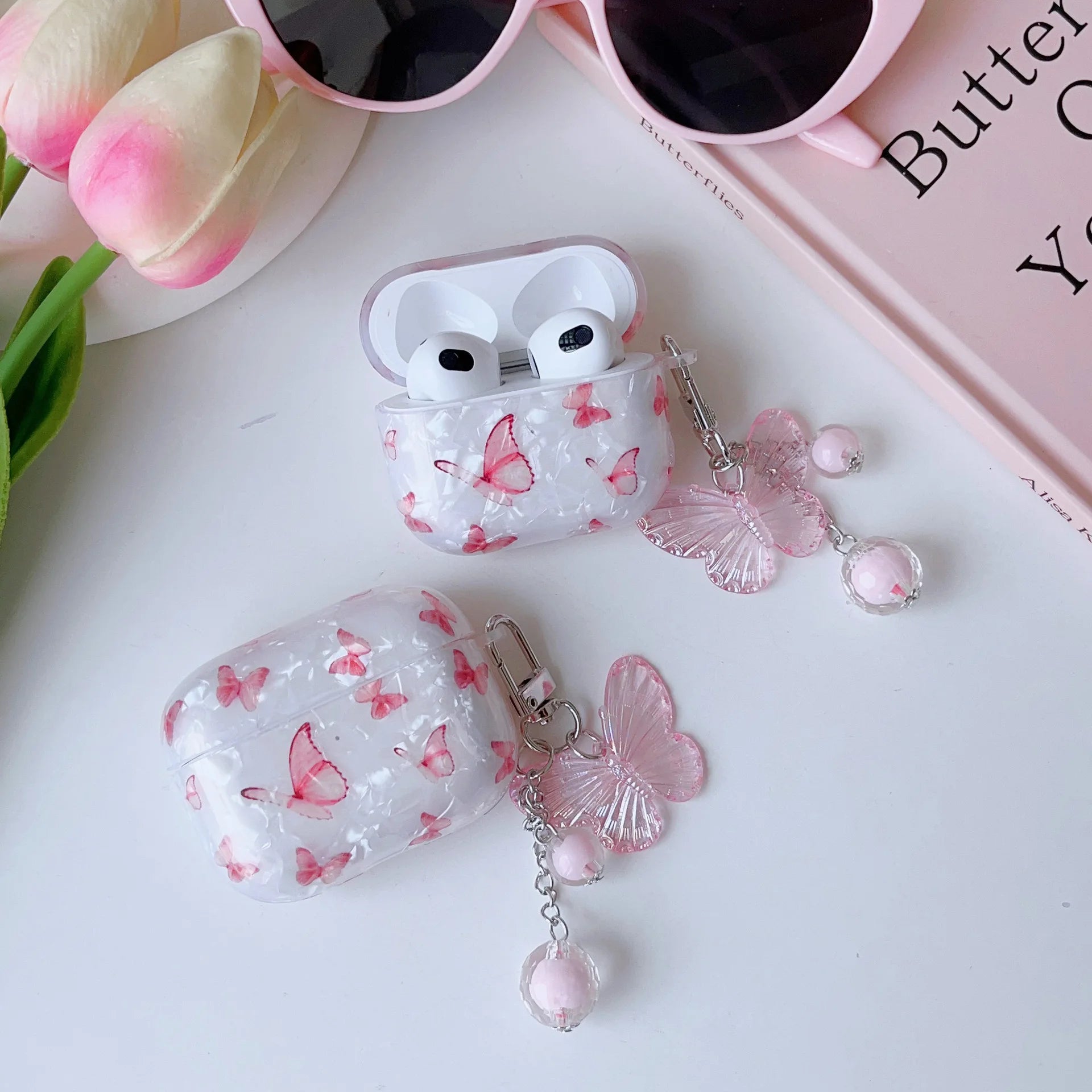 For Airpods Pro 2 Case Transparent Shell Pink Butterfly Case Headphone Cover Headset Shell For Apple Airpod 3 Pro 2nd Generation
