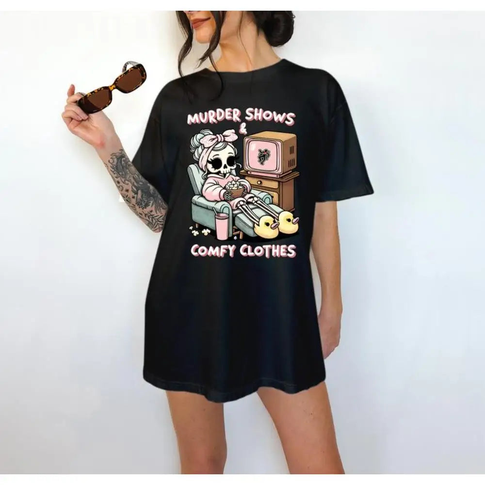 Murder Shows and Comfy Clothes - T-Shirt, True Crime Tee, Cute Graphic, Funny Apparel