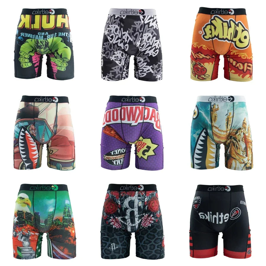 ETHIKA Underwear 1Pcs Men Sexy Printed Boxershorts Breathable Mens Trunks Plus Size S-3XL Man Swimming Underpants Men's Panties