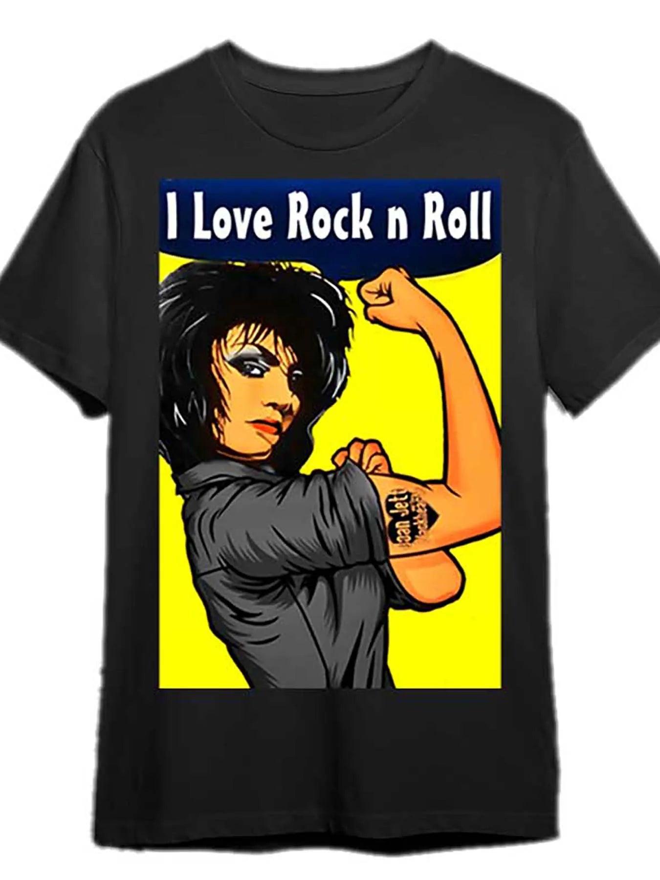 Limited Edition Joan Jett "I Love Rock and Roll" Men's Short Sleeve T-Shirt - Fun Black Printed Tee Collection