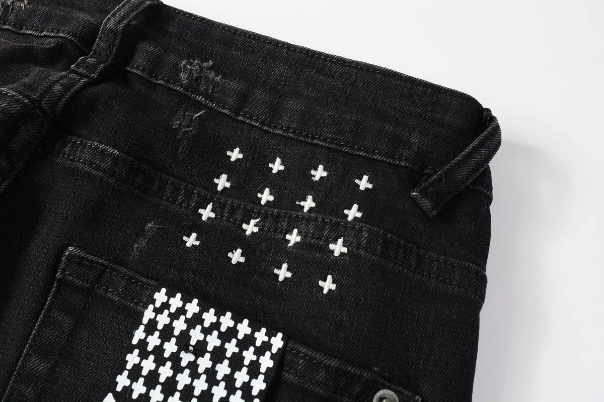 2025 New Fashion Trend High Quality Jeans Classic Retro American High Street Ripped Gray Paint Washed Skinny Jeans Men