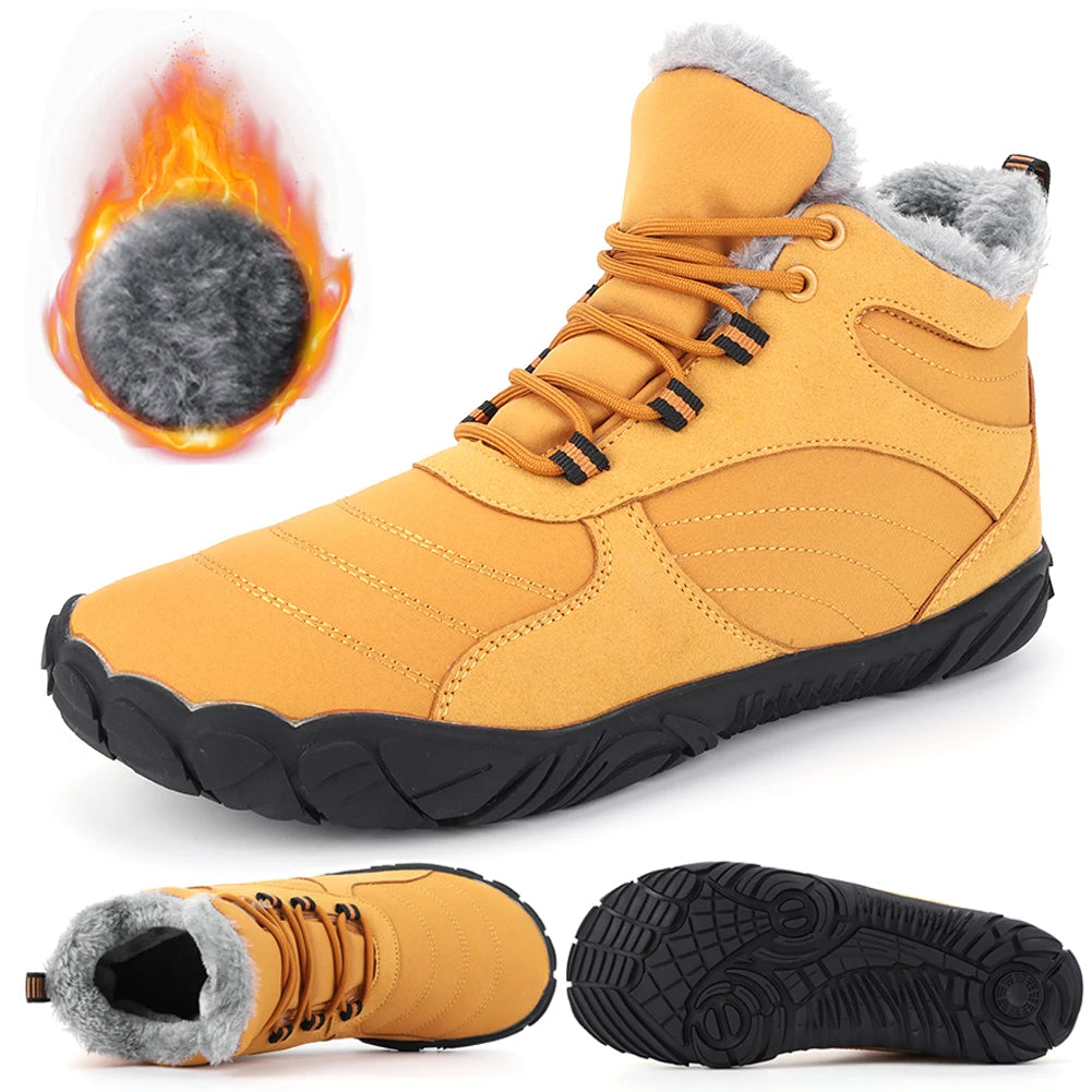 Winter Plush Snow Boots Warm Fur Shoes Non Slip Wide Toe Box Barefoot Shoes Waterproof Outdoor Trekking Shoes for Hiking Walking