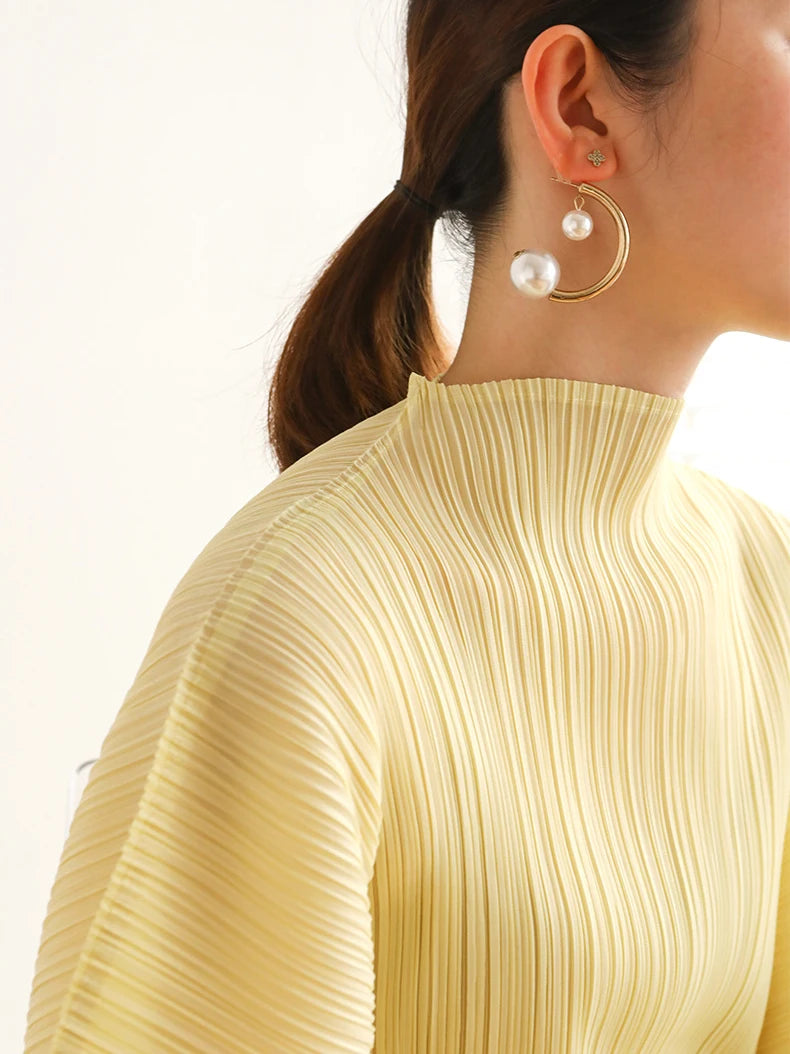 Miyake Pleats Batwing Sleeve Pleated Long Dress Korean High Fashion Causal Elegant Women Designer Clothing