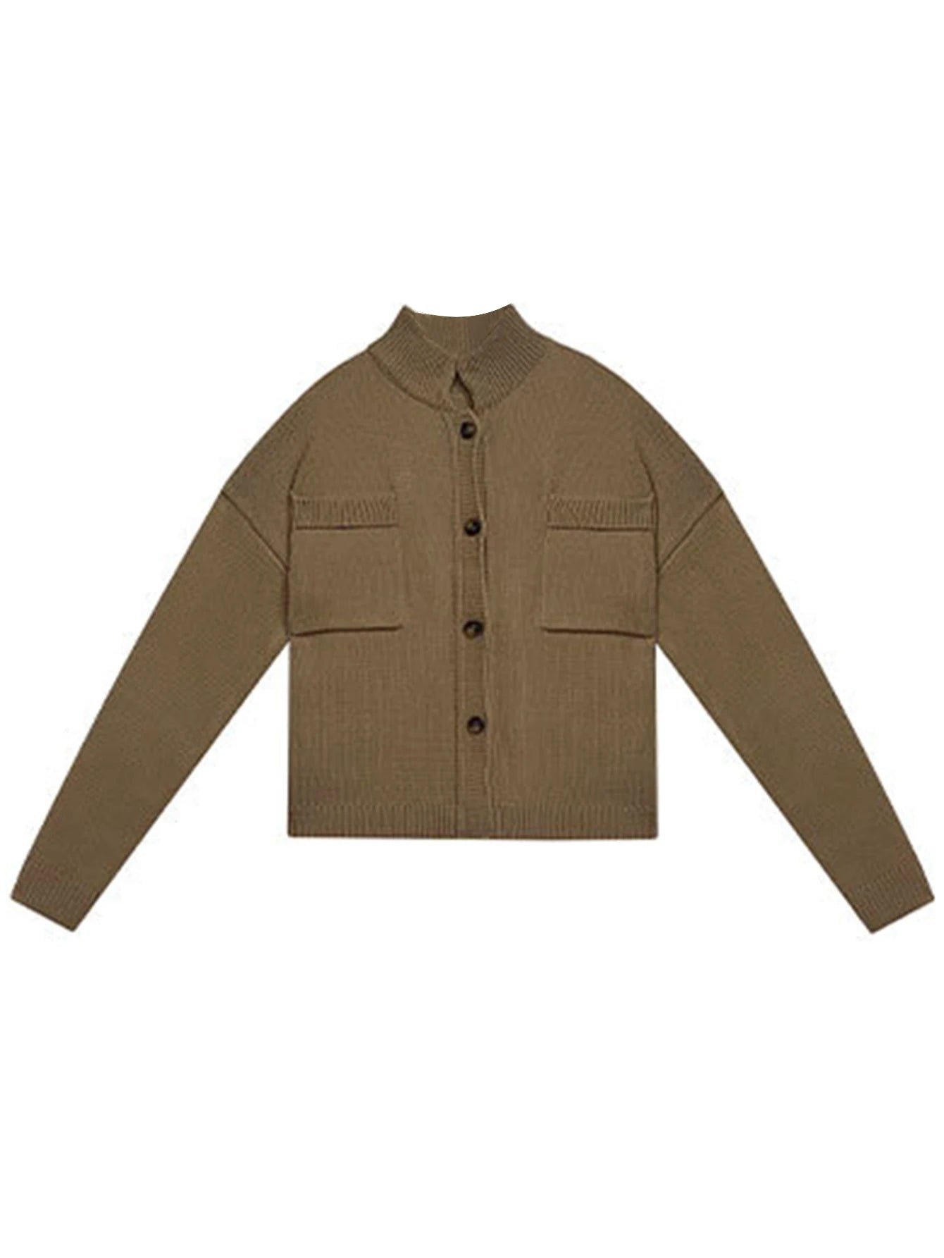 Women Cardigans Long Sleeve Button Up Knit Cardigan with Pockets Stand Collar Causal Fall Warm Sweater Solid Color Comfy Outwear