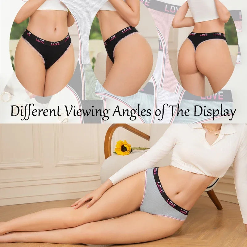 6Pcs/Set Women's Cotton Panties Sexy Stripe Letter Thongs Sets Low Waist Soft Comfortable Underwear Female Breathable G-strings