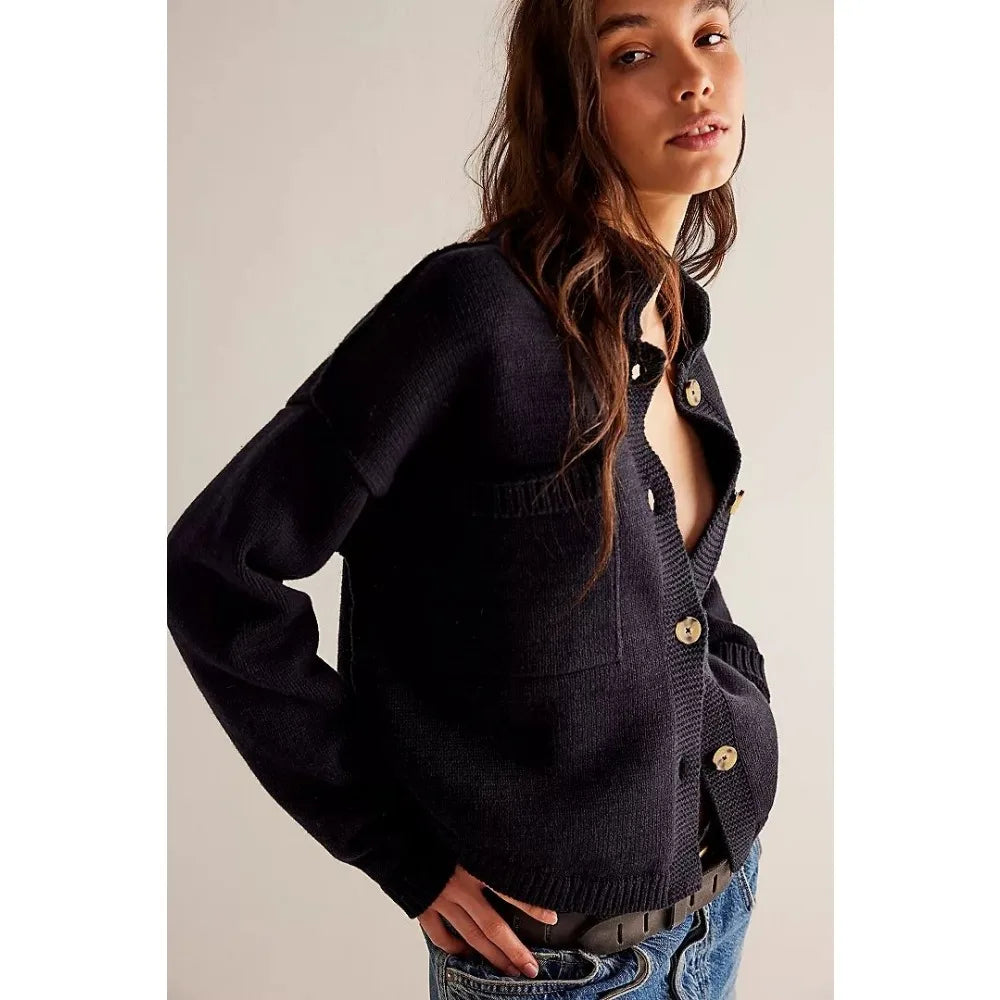 Women Cardigans Long Sleeve Button Up Knit Cardigan with Pockets Stand Collar Causal Fall Warm Sweater Solid Color Comfy Outwear