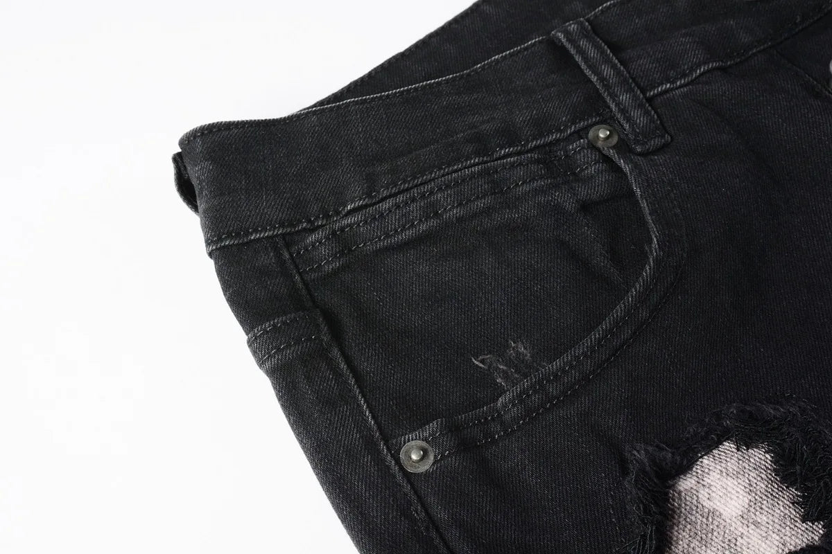 2025 New Fashion Trend High Quality Jeans Classic Retro American High Street Ripped Gray Paint Washed Skinny Jeans Men