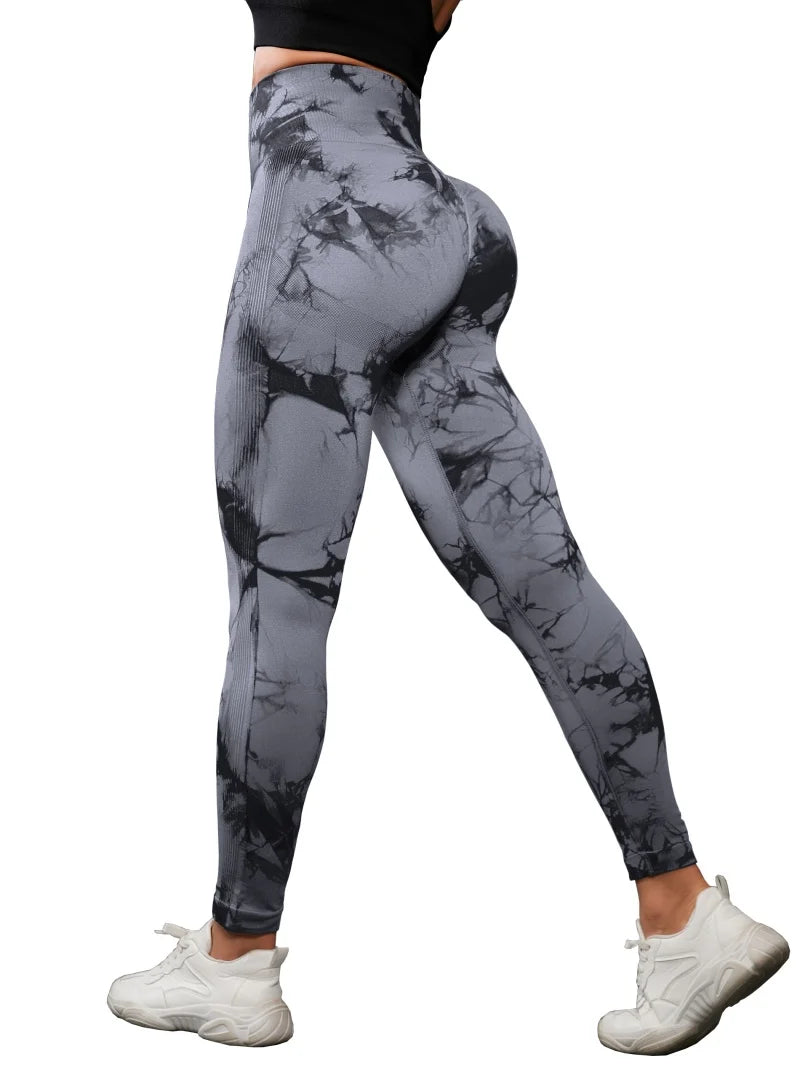 3 Piece Workout Leggings Sets for Women High Waisted Tie Dye Gym Scrunch Butt Lifting Seamless Yoga Leggings Athletic Pants