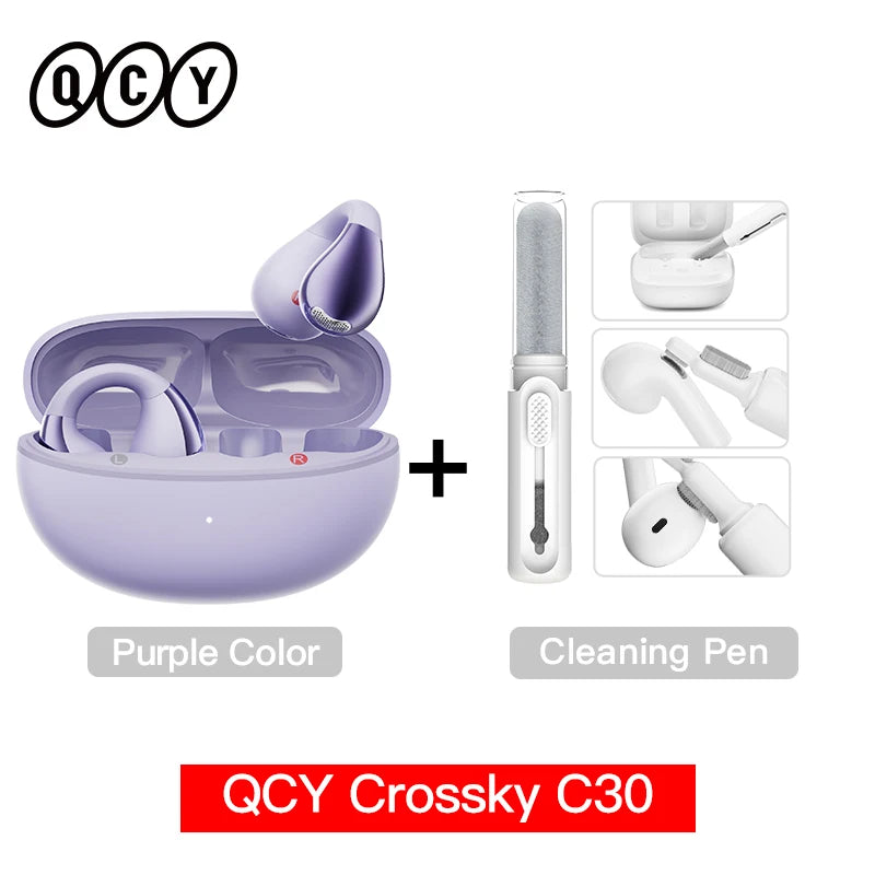 QCY Crossky C30 Wireless Earphones Bluetooth 5.4 Ear clip TWS Sports Earbuds Open Ear Earclip Dual-Connection Headphone