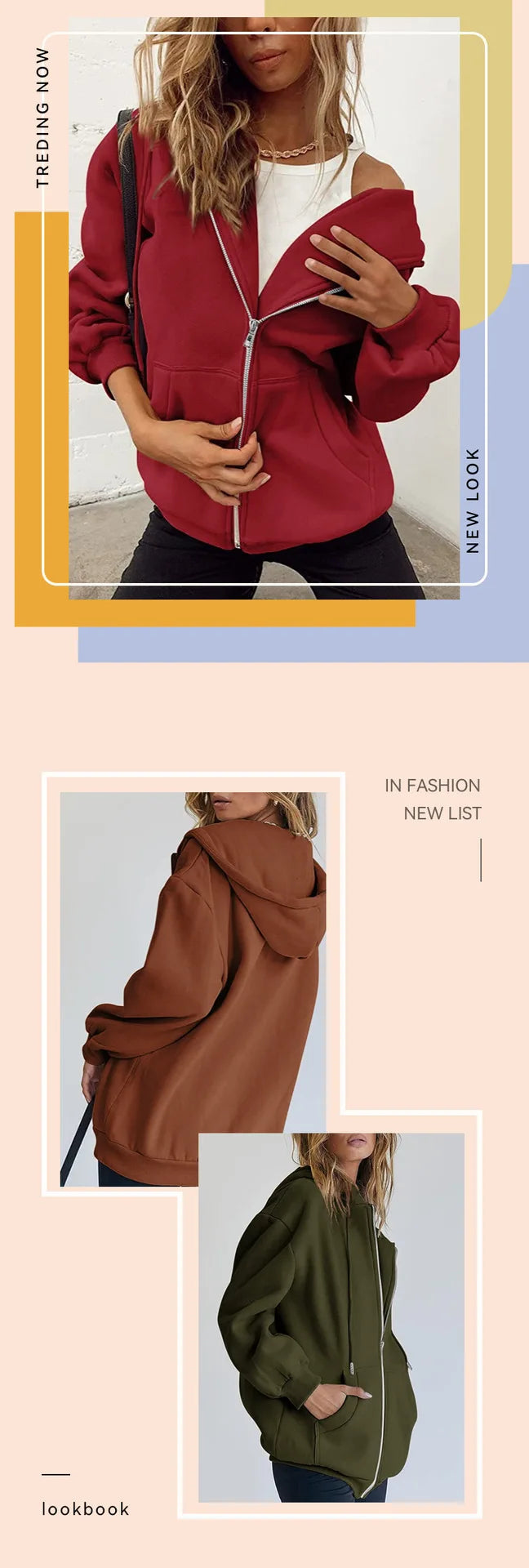 Fashion Gray Zip Up Sweatshirt Women Autumn Winter Jacket Clothes Hoodies Daily Pockets Long Sleeve Solid Versatile Lady Hoodies