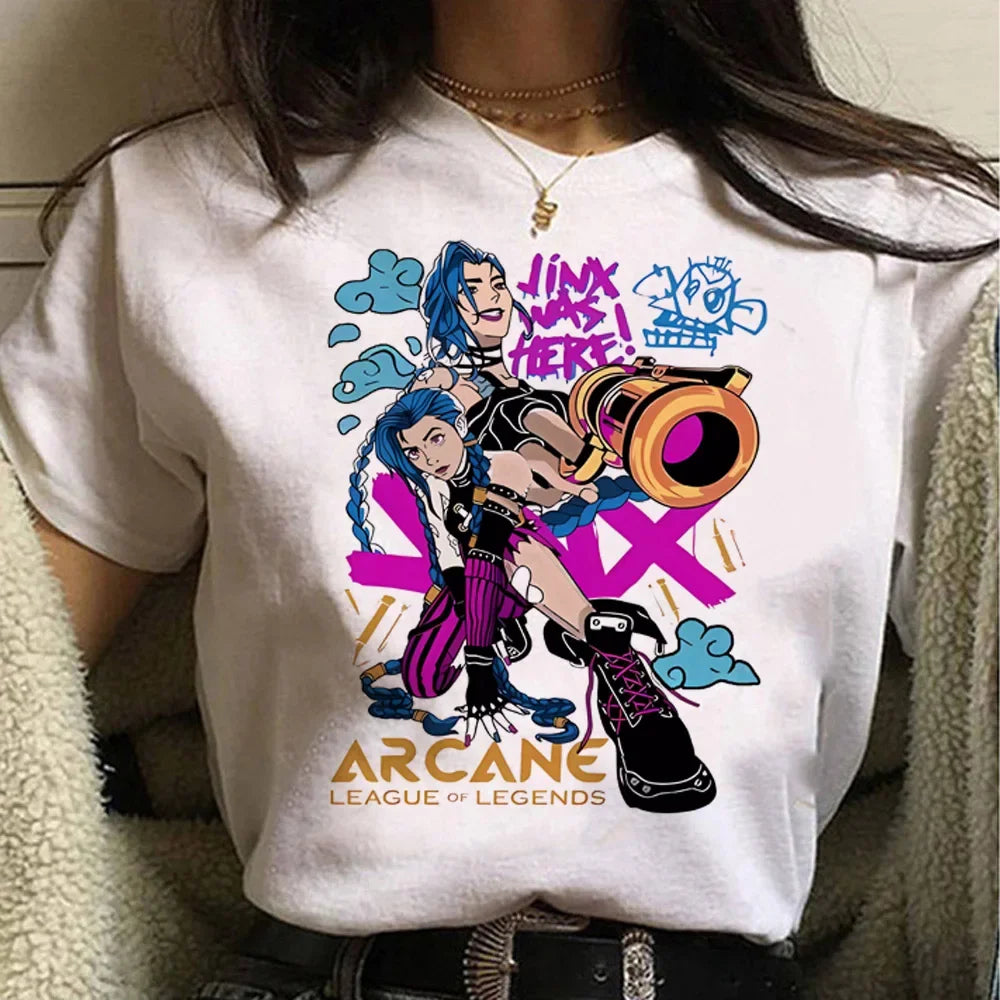 Jinx Arcane Monkey T Shirt Anime Cosplay Tees Women Men Unisex Grunge Aesthetic Short Sleeve Cartoon Print Summer Streetwear