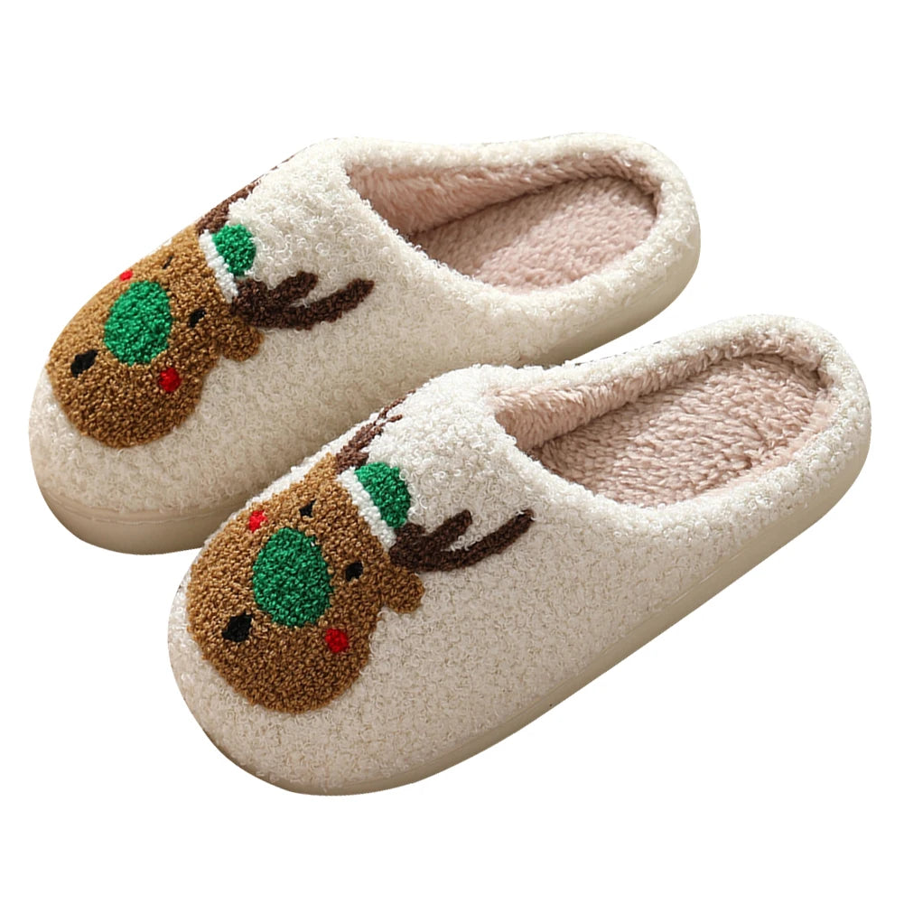 Christmas Deer Slippers Bedroom Slipper Women Men Plush Warm Slipper Women Fuzzy Fluffy Slippers for Winter for Christmas Gift