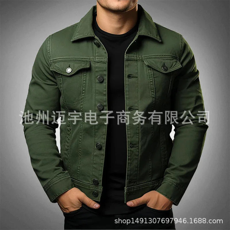Men Denim Jacket Single Breasted Coats Washed Jackets Turn Down Collar Outerwear Long Sleeve Jackets Casual Spring Pockets