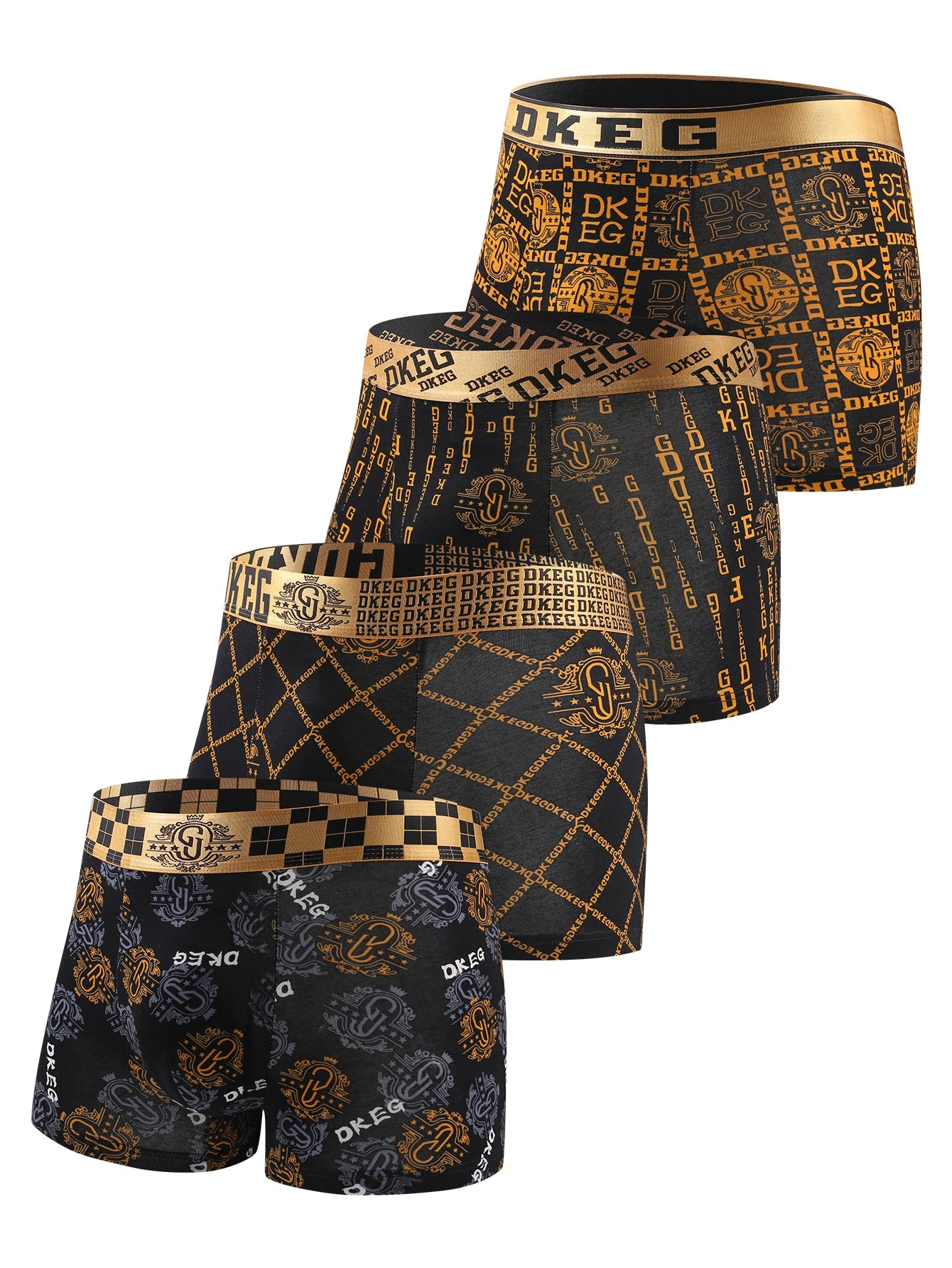 Men's luxurious black gold printed cotton boys' underwear antibacterial breathable boxer shorts 4-pack