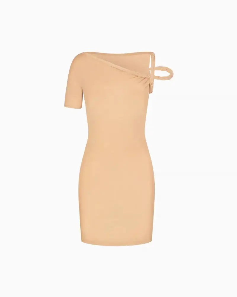 Kylie style~KHY asymmetrical off shoulder twisted strap dress sexy elastic slim fit hip hugging short skirt