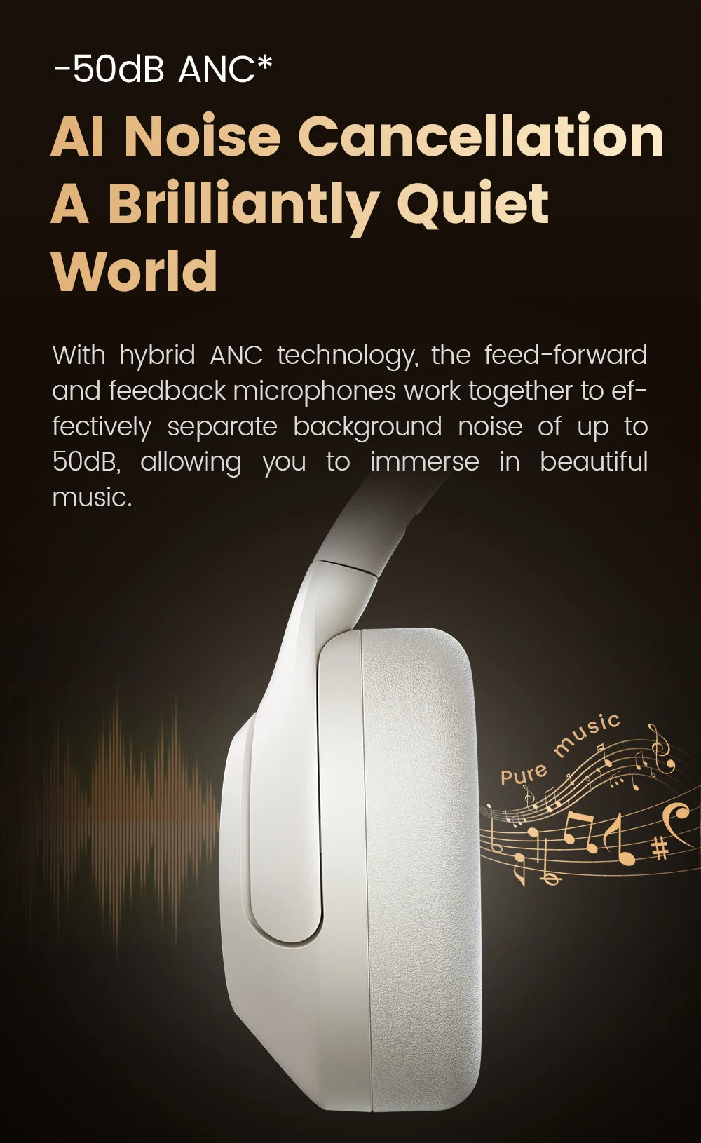 Filwans H Zero pro -50dB ANC Headphones Hi-Res AUDIO Wireless Bluetooth 5.4 5 Microphone Headset 3.5mm PC Gaming Gamer Earphones