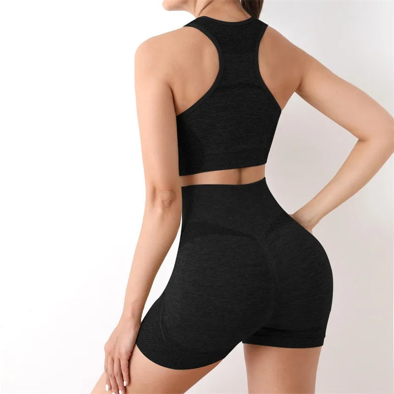2PCS Seamless Women Yoga Set Workout Sportswear Gym Clothing Fitness Long Sleeve Crop Top High Waist Leggings Sports Suits
