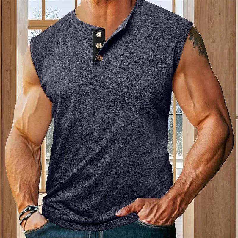 Men s Athletic Tank Top Sleeveless Basketball Shirt Quick-Dry Breathable Muscle Fitness Sports Vest with Button Detail