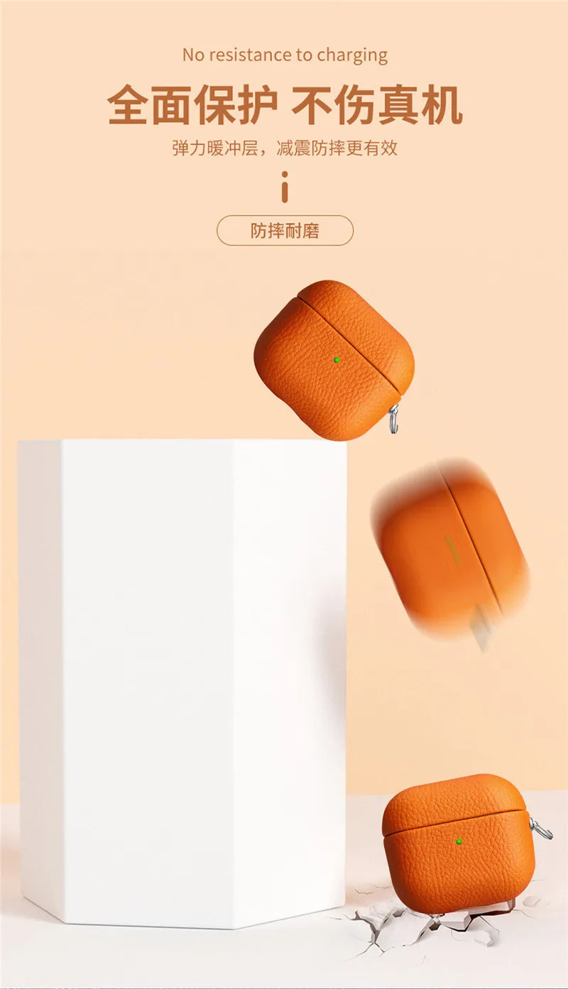 Genuine Leather For AirpPods Pro 2 Case AirPods 1 2 3 cover Bluetooth Earphone Accessories Lychee Pattern Cowhide With Buckle