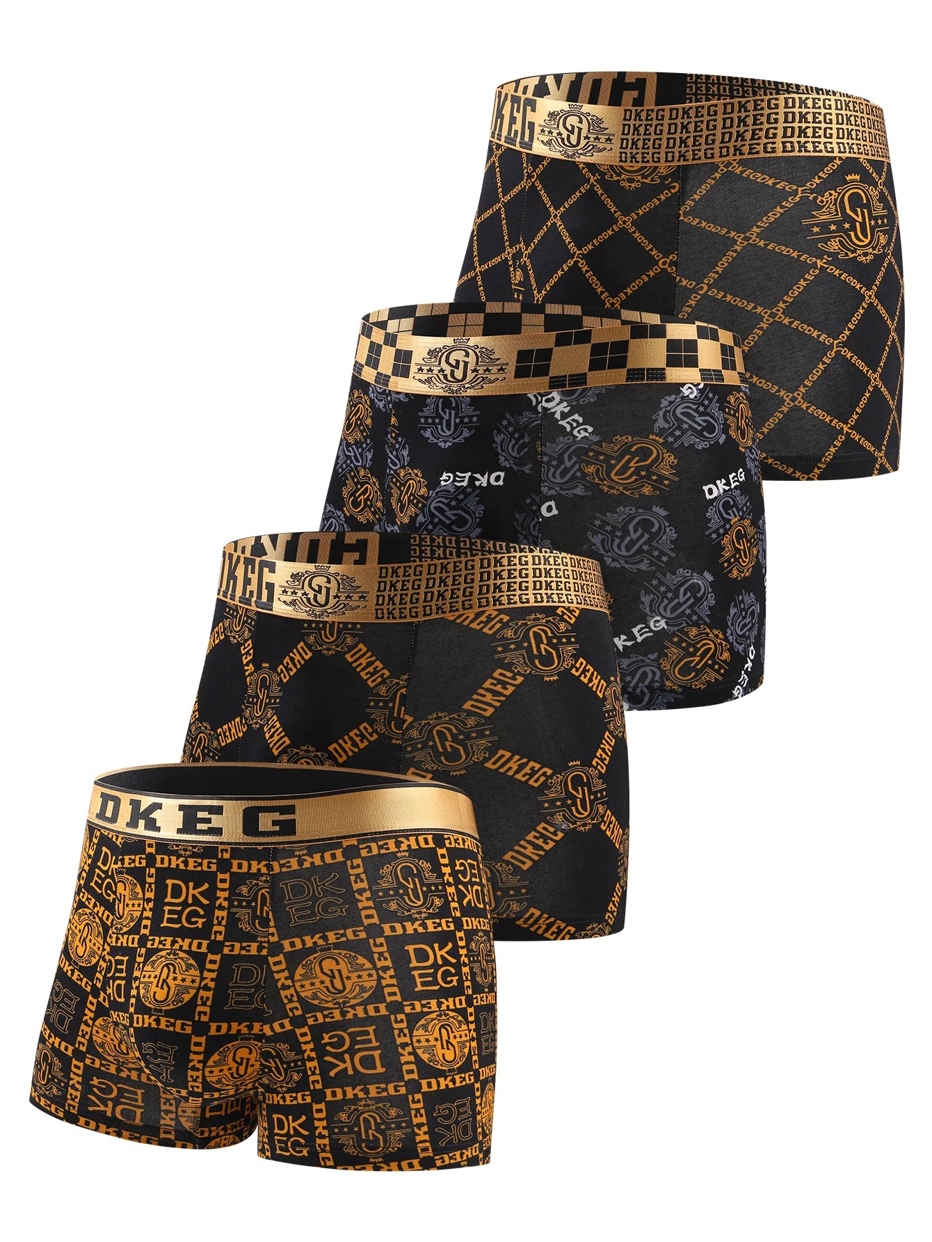 Men's luxurious black gold printed cotton boys' underwear antibacterial breathable boxer shorts 4-pack