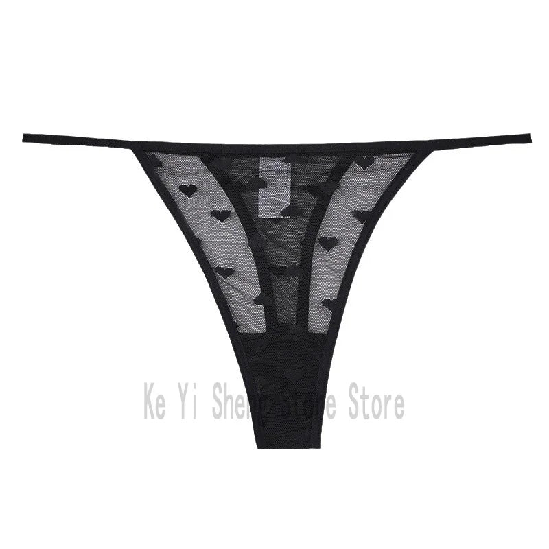 1PCS of women's thong, low-waist, transparent, sexy heart-shaped, breathable and seamless underwear for women