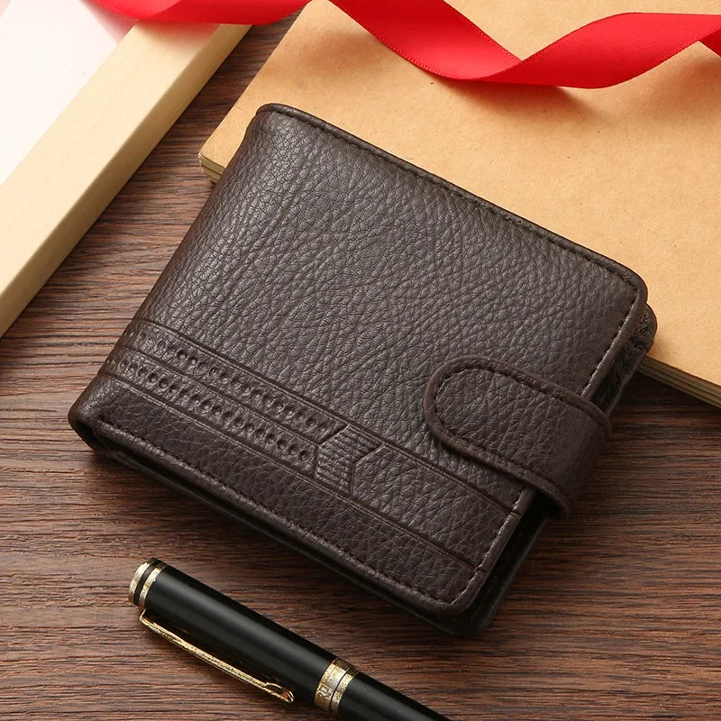PU Leather Men's Short Wallet Multi Functional Zipper Buckle Men's Purse Business Short Multi Card Slot Money Bag