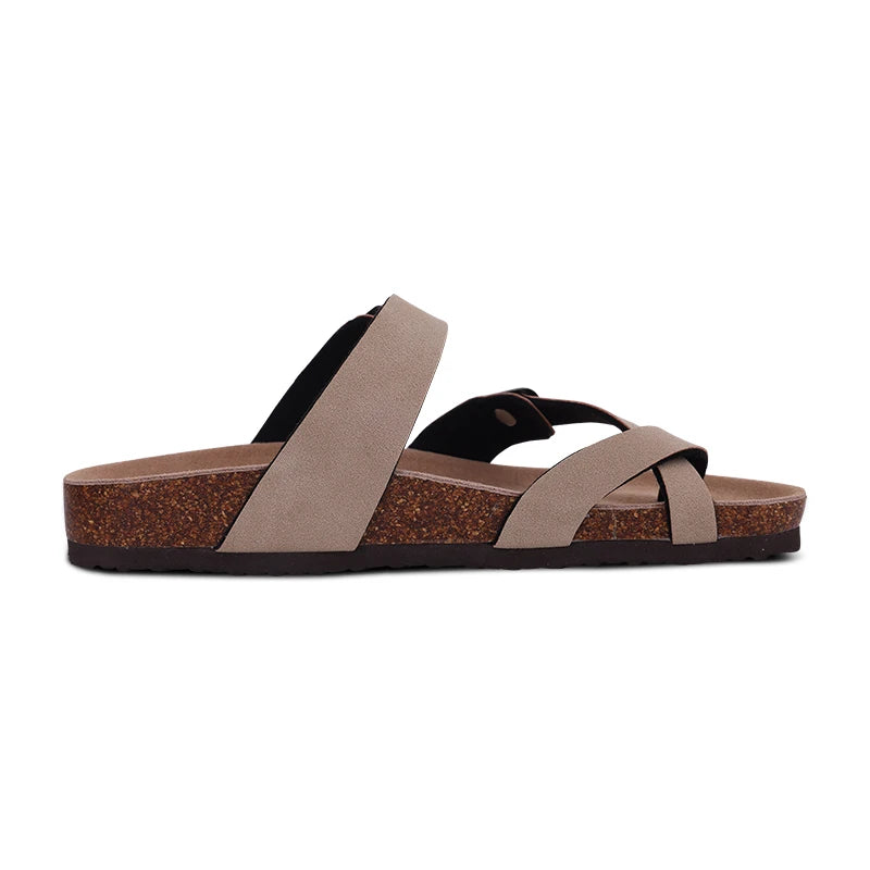Fashion Women's Suede Mules Slippers Men Clogs Cork Insole Sandals With Arch Support Outdoor Beach Slides Home Shoes