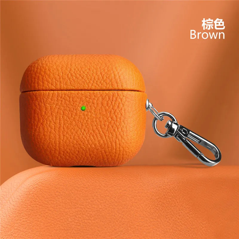 Genuine Leather For AirpPods Pro 2 Case AirPods 1 2 3 cover Bluetooth Earphone Accessories Lychee Pattern Cowhide With Buckle