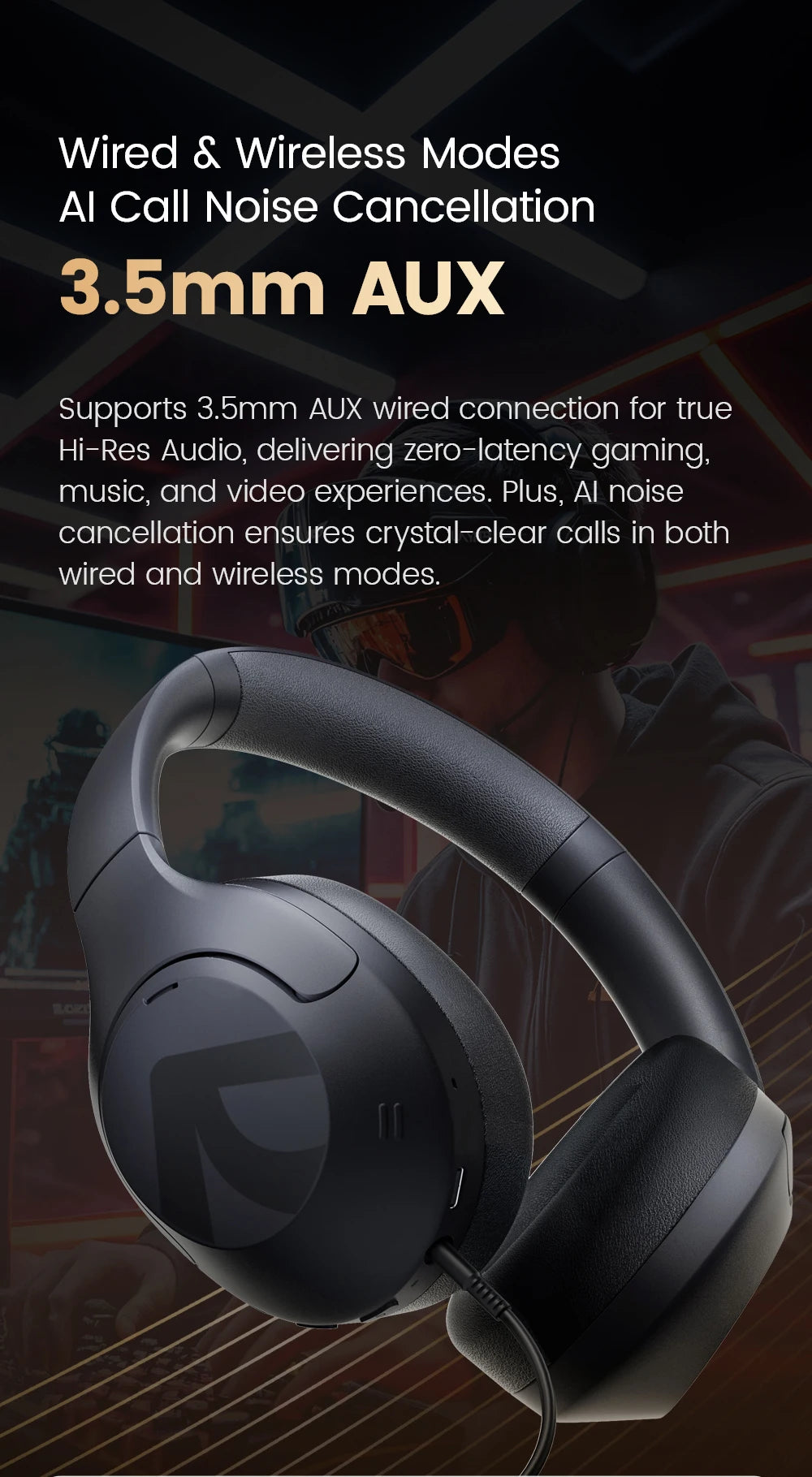 Filwans H Zero pro -50dB ANC Headphones Hi-Res AUDIO Wireless Bluetooth 5.4 5 Microphone Headset 3.5mm PC Gaming Gamer Earphones